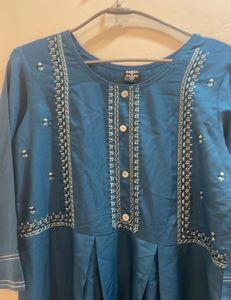 Teal Embroidered Kurti Dress