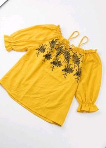 Yellow Off-Shoulder Embroidered Top