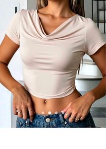 Casual Beige Drape Neck Top