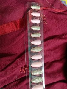 matte pink and glittery golden nails