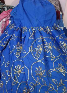 Blue Dupatta and grara with Gold Embellishments