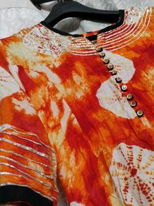 Vibrant Orange &amp; White Kurta