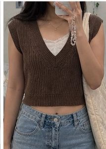 Cropped V-Neck Knit Vest
