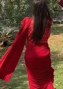 Red Sequined Blouse Saree