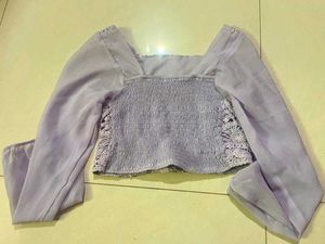 Purple Crochet Puff Sleeve Top