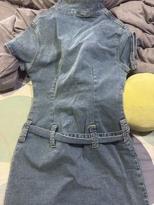 Denim Button-Down Dress with Belt