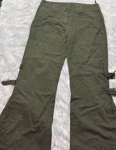 Olive Green Cargo Pants with Buckle Detail