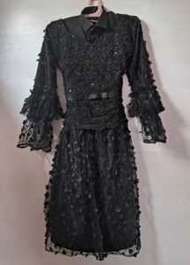 wednesday addams Elegant Black Lace Evening Gown