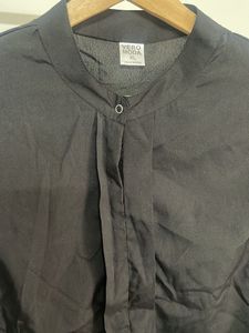 Chic Black Band Collar Blouse