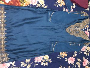 Elegant Embroidered Blue suit with net dupatta