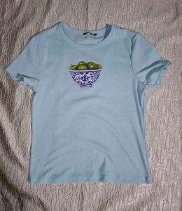 Light Blue T-Shirt with Bowl of Olives Print