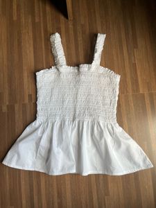 GAP White Smocked Peplum Tank Top