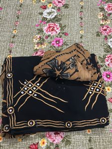 Black&amp;Brown Saree with Mirror Work