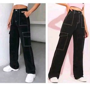 Black Cargo Pants with White Stitching