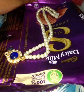 Blue Kundan-Stone Pendant Pearl Necklace