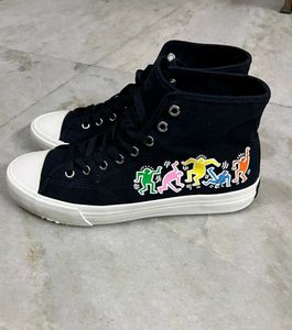 H&amp;M KEITH HARING BLUE CANVAS HIGH TOP SNEAKERS