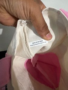 Trader Joe's Canvas Tote Bag Pink Trim