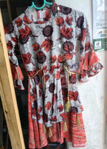 Boho Floral Print Ruffle Sleeve Gown