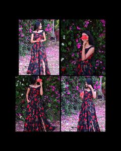 off shoulder black Red gown with pocket