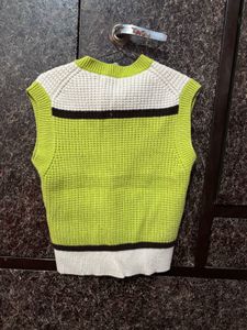 Lime Green V-Neck Knit Vest