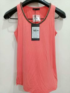 Peach Tank Top with Beaded Neckline