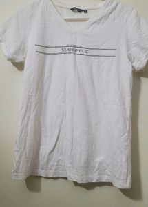 White V-Neck T-Shirt with Graphic Print Nush brand
