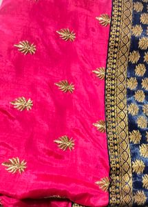 Pink Embroidery Saree with Navy blue border