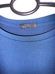 Navy Blue Top With Lace&amp;Taccel Trim Sleeve