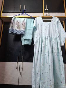 Light Blue anarkali Set with Dupatta and pant