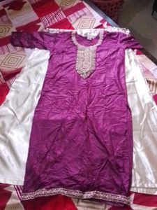 Elegant Purple Kurta with Embellished Neckline