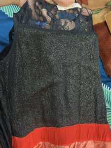 Chic Black Lace &amp; Orange Pleated Dress