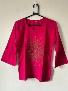 Embroidered Pink Kurta