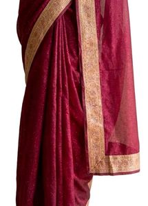 Royal Wine Shimmer Saree with Golden Zari Border