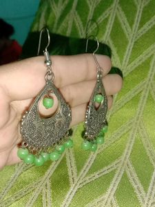 Boho Green Bead Jhumka Earrings
