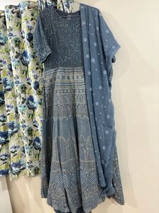 Elegant grey gown with chikankari heavy work