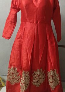 Stunning Red Embroidered Ethnic Gown