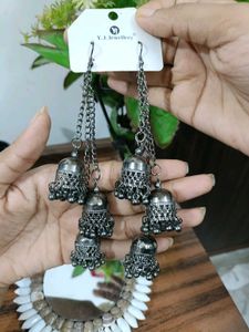 Elegant Oxidised Combo Jhumka Earrings