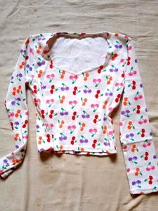 Cute Cherry Print Long Sleeve Top