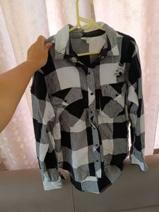 Checked Ripped Flannel Shirt