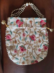Embroidered Clutch with Pearl Handle