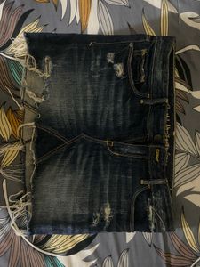 Distressed Blue Denim Mini Skirt