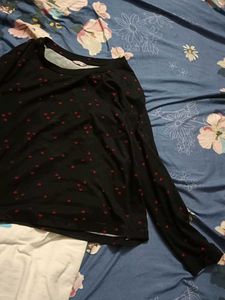 Black Long Sleeve Top with Red Hearts