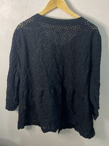 Black Lace Button-Up Cardigan
