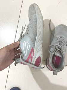 Grey and Pink Athletic Sneakers