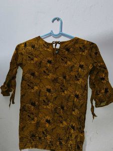 Yellow Floral Print Kurta Top