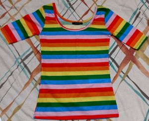 Rainbow Striped Ribbed Top