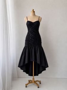 Sparkly Black Ruched High-Low Dress