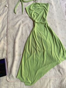 y2k Lime Green Halter Neck Dress