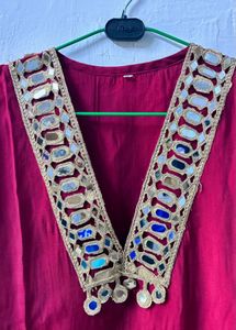 Maroon Kurta with Mirror Work