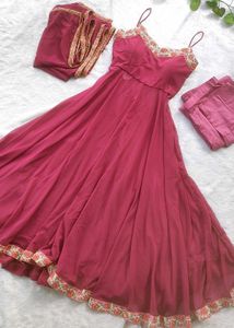 New Mauve Embroidered Anarkali Set